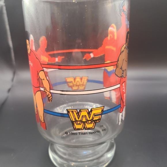 Vintage WWF Glass 1985 Hulk Hogan Andre the Giant Rowdy Roddy Piper Beer Mug - Picture 4 of 6
